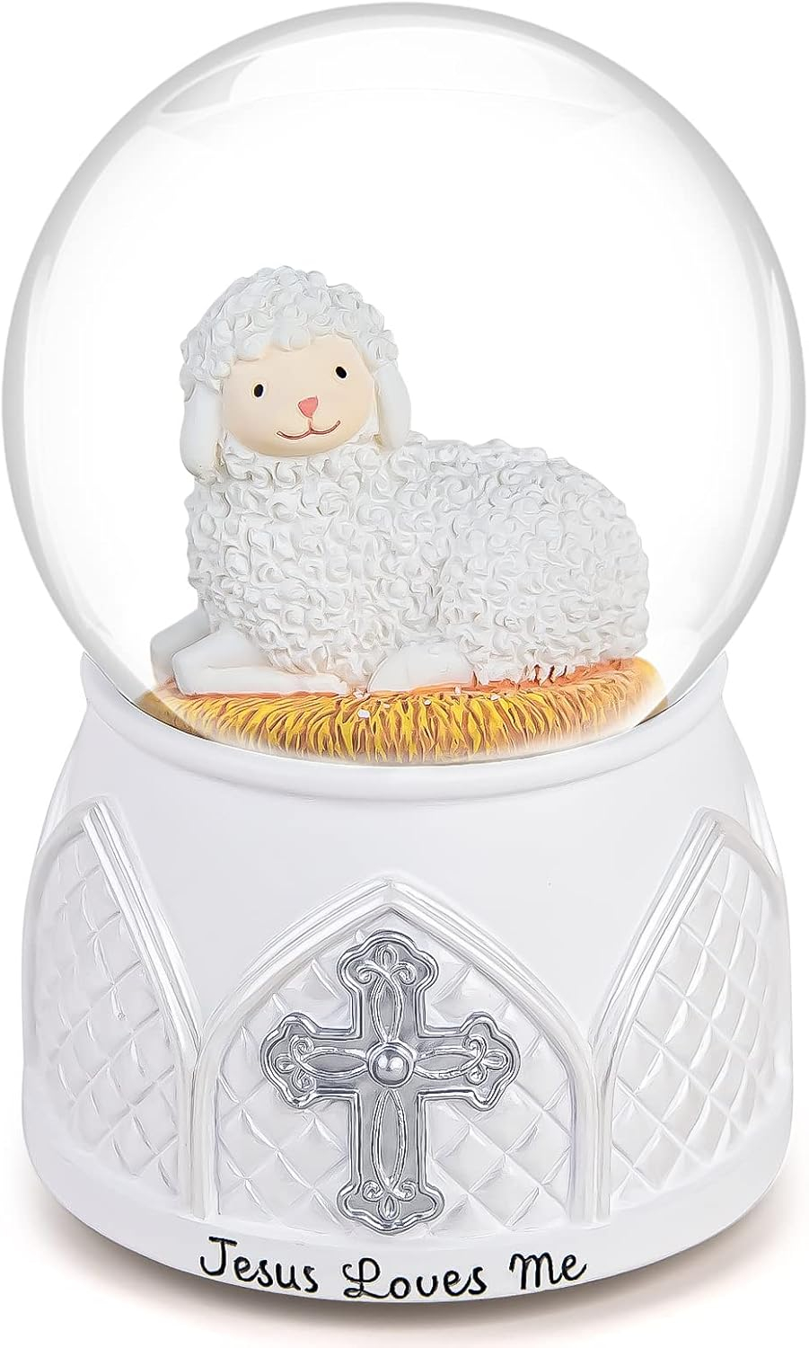 Jesus Loves Me Snow Globe, Jesus White Lamb Baptism Music Box, Religious Gift for Pastors Girls Wife Girlfriends Friends Easter Birthday Present