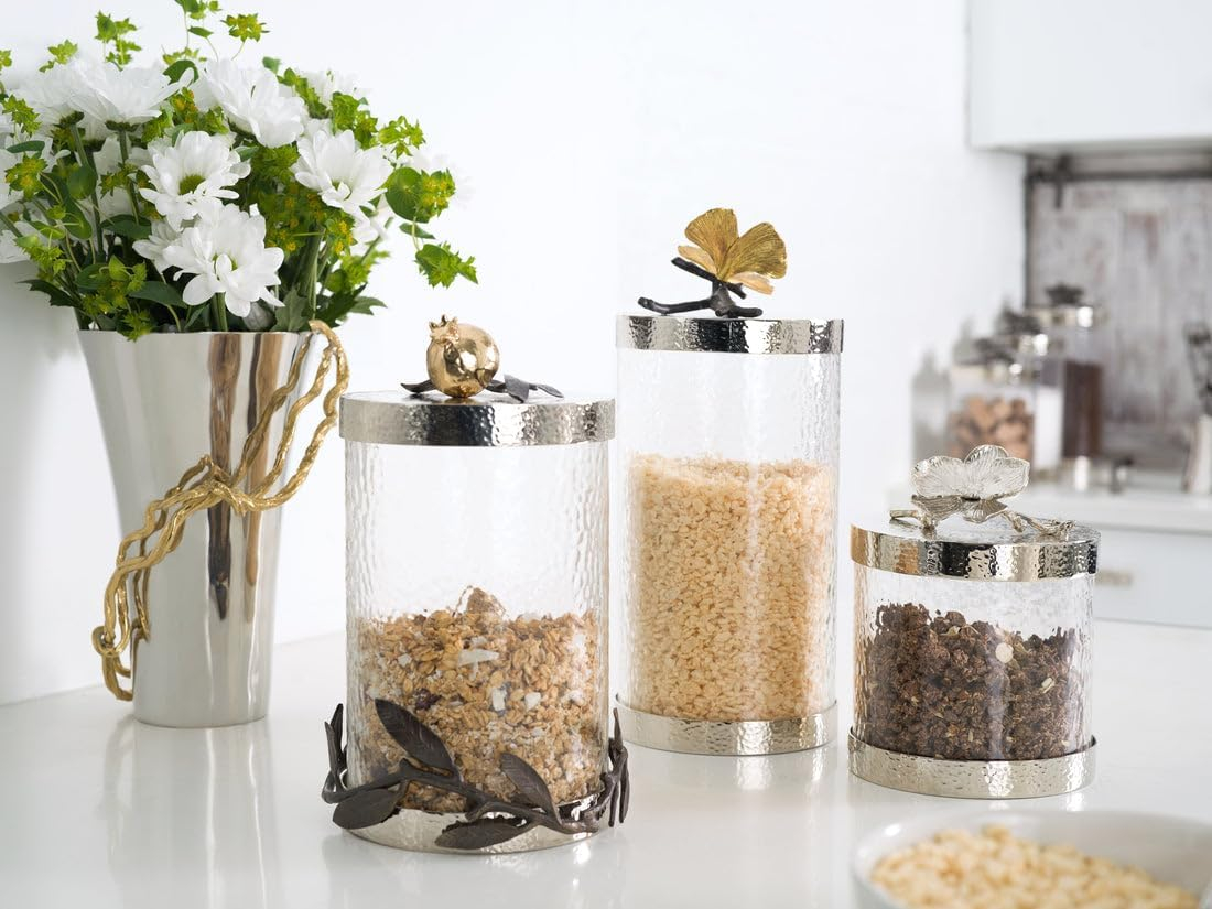 Butterfly Ginkgo Elegant Canister 6"H x 5.5" DIA Crystal and Bronze