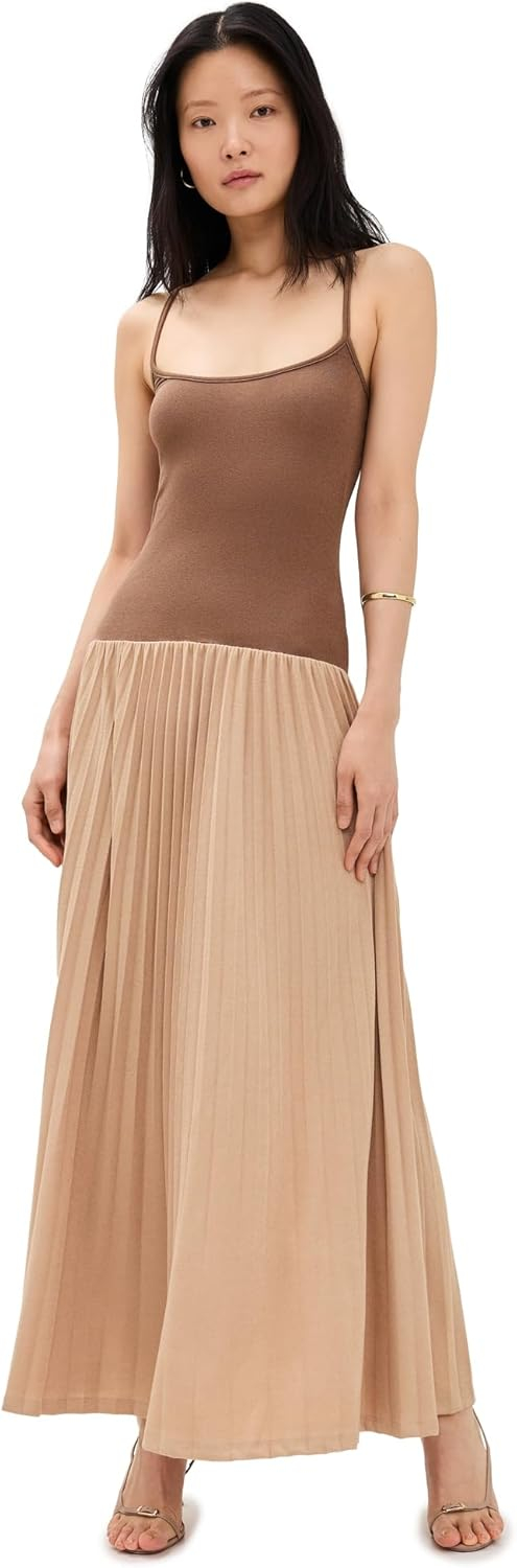 Chocolate Brown Sleeveless Maxi Dress with Pleated Skirt