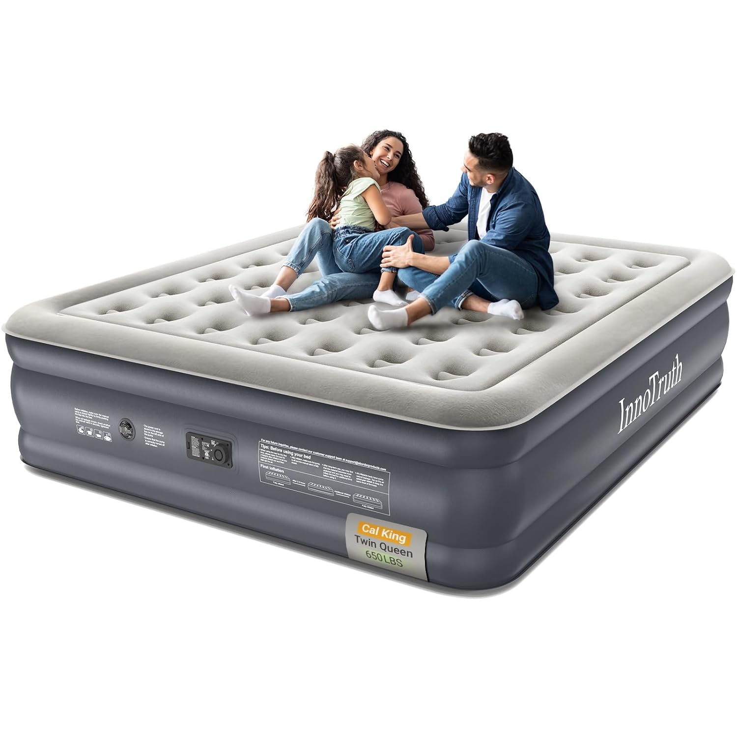 InnoTruth Cal King Air Mattress with Built in Pump, Inflatable Blow up Mattress, 18" Raised Colchones Inflables Air Bed for Guests & Home, Ideal for Home Use and Outdoor Camping, 650lb Weight Capacity