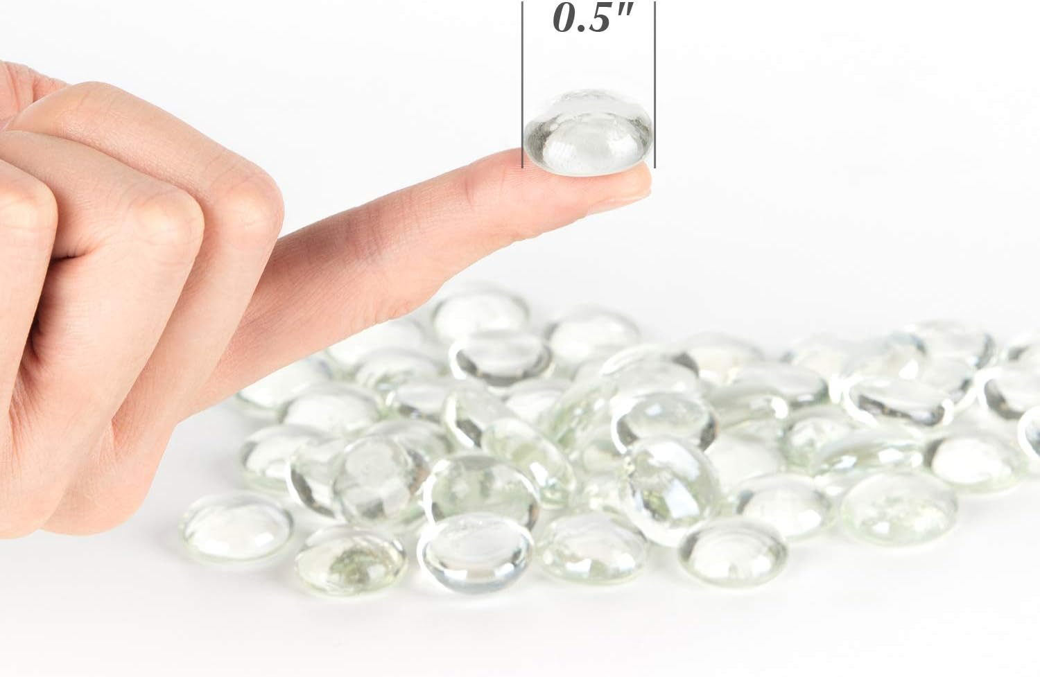 WGV Flat Marbles, Pebbles, Glass Gems, Wedding, Aquarium Decor, Crystal Rocks, Clear (2 Pounds, Approx 200 pcs)