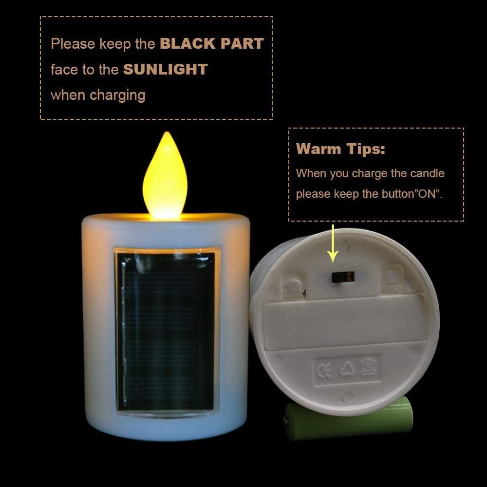 TELOSMA 2 PCS Solar Powered LED Candle Light Flameless Rechargeable Waterproof Candle for Window Outdoor Yard Lamp Garden Camping Lantern