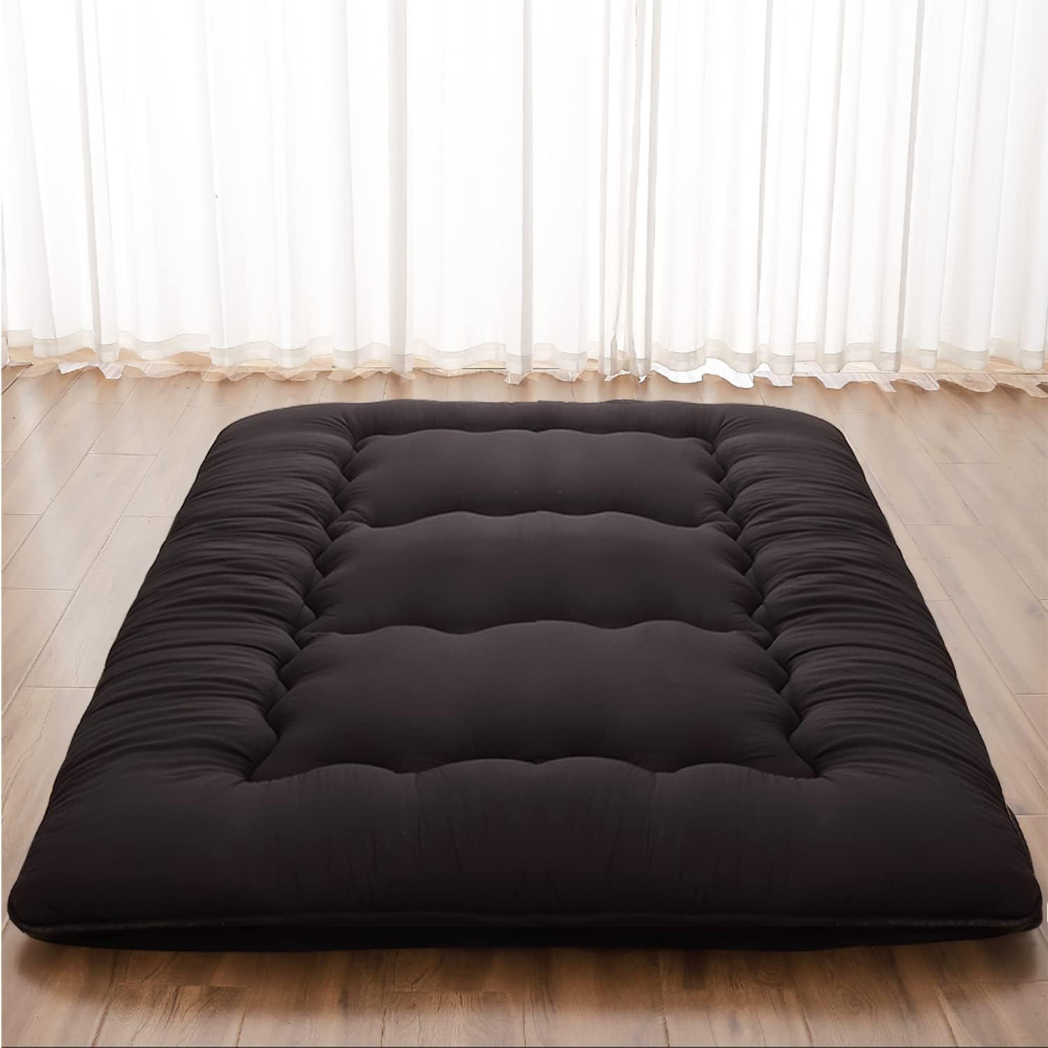 Japanese Floor Mattress, Japanese Futon Mattress Tatami Mat with Washable Cover, Easy to Store and Portable for Camping,(Black, Full)