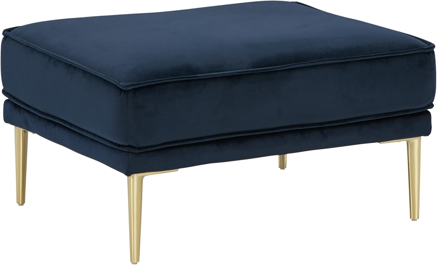 Macleary 29.5" Navy Blue Velvet Ottoman with Brass-Tone Metal Legs