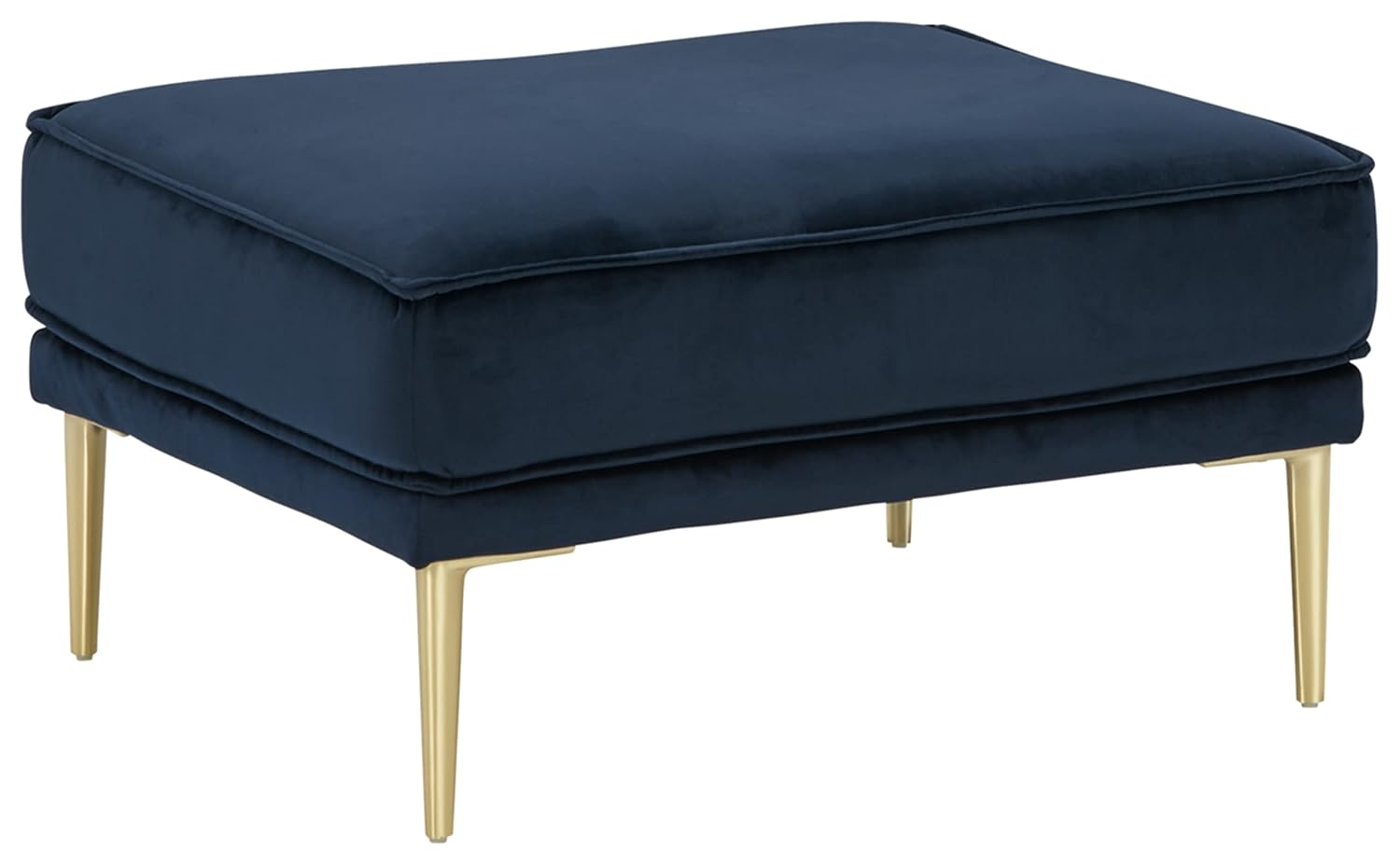 Macleary 29.5" Navy Blue Velvet Ottoman with Brass-Tone Metal Legs