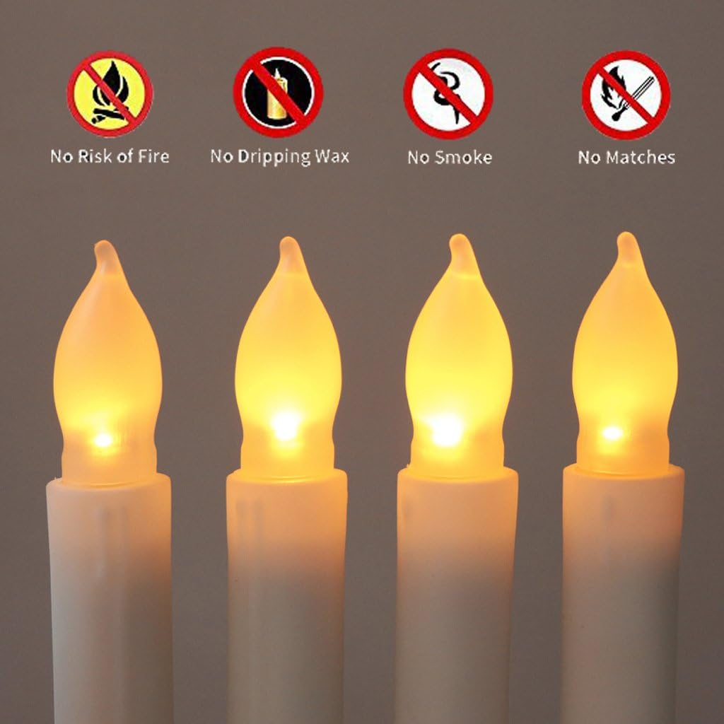NEWEEN Set of 24 Flamelesss LED Taper Candles with Warm White Flickering Flame Light, Battery Operated Floating Candles, LED Taper Handheld Candlesticks for Church Party Halloween Decorations