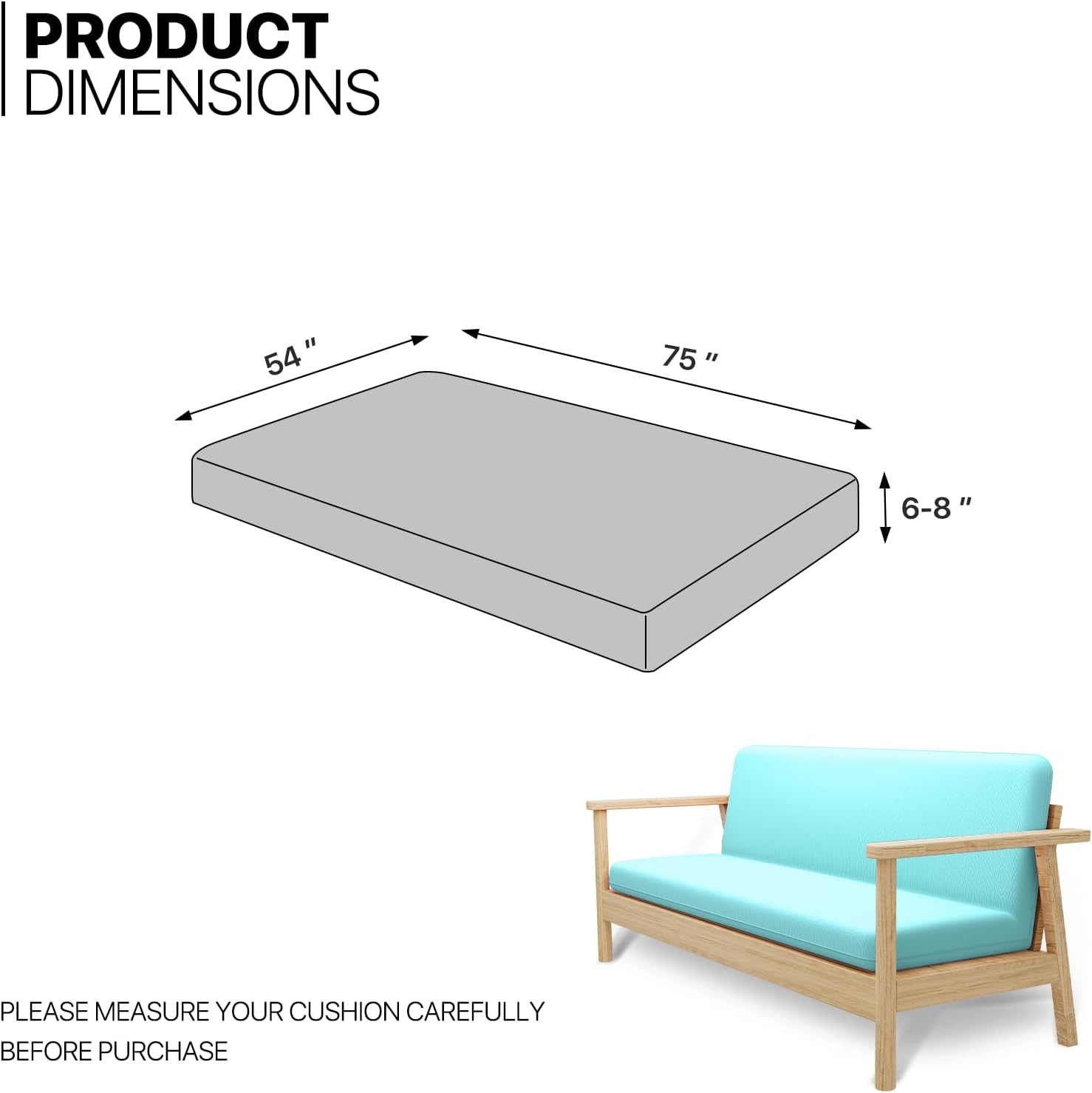 Solid Futon Cover Slipcover Fit 6"- 8" Futon Mattresses Light Blue, Full Size 54x75 Inch