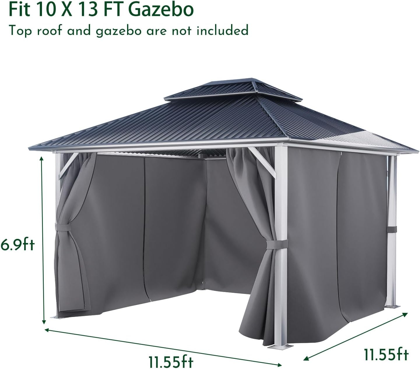 Aoodor Gazebo Curtain Replacement - Universal 4-Panel Sidewalls 10' x 13', Patio Privacy Curtains with Double Zipper, UV Resistant, Perfect for Outdoor Canopy, Garden, and Backyard (Curtain Only) Grey