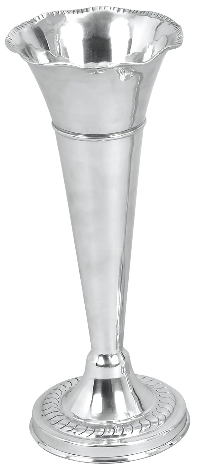 The Novogratz Aluminum Metal Decorative Vase Flute Shaped Centerpiece Vase, Flower Vase for Home Decoration 6" x 6" x 15", Silver