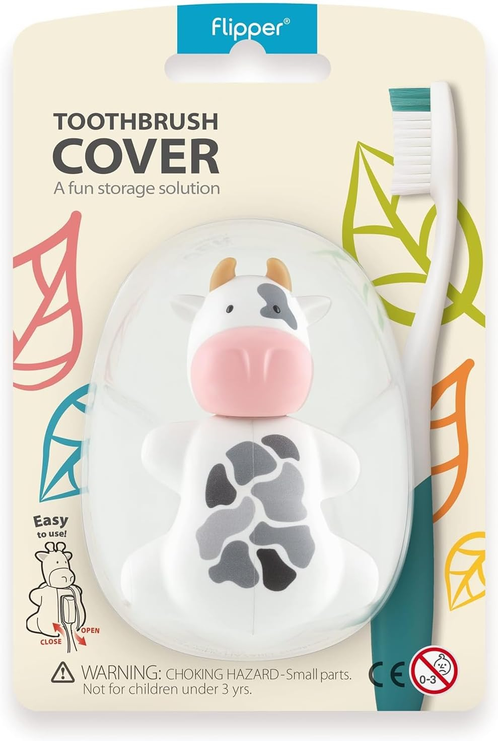 Flipper Fun Animal Cow Toothbrush Cover – Kids Toothbrush Holder with Cover – Toothbrush Holders for Bathrooms - Suction Cup Toothbrush Holder