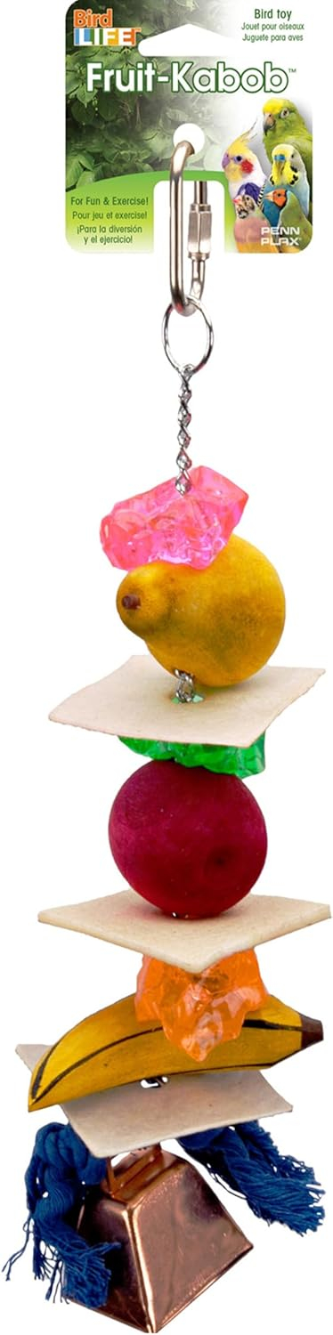 Penn-Plax Bird-Life Fruit Kabob Bird Toy with Bell – Various Textures, Materials, and Colors – Great for Parrots and Large Birds – Extra Large
