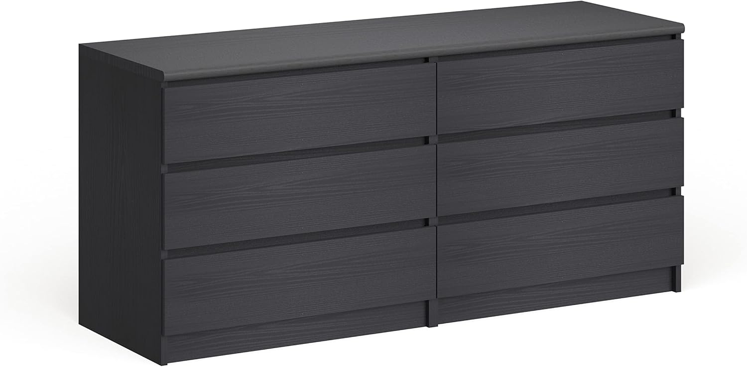 Tvilum Scottsdale 6 Drawer Double Dresser for Adults, Black Wood Grain