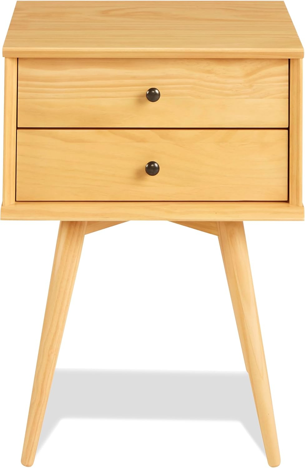 Camaflexi Mid Century Nightstand 2-Drawer Night Stand Cabinet, Scandinavian Oak