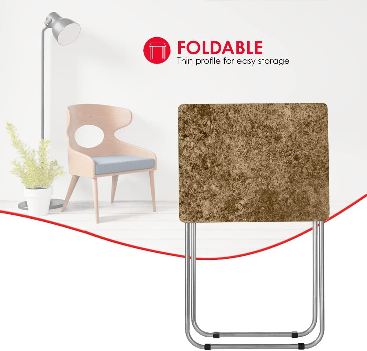 Home Basics Folding TV Tray Table Large Surface Area with Brown Marble Like Design | Tubular Steel Frame | Easy Storage | Engineered Wood Smooth Surface
