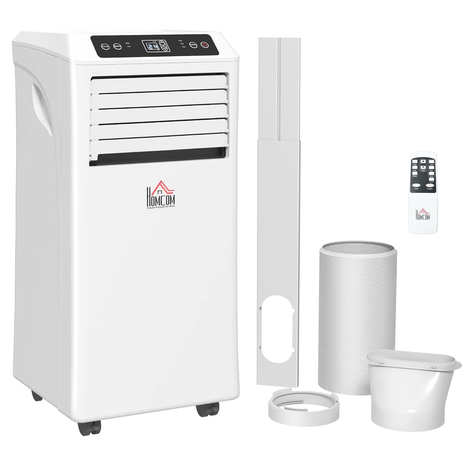 HOMCOM 10000 BTU Mobile Portable Air Conditioner with Cooling, Dehumidifier, Ventilating, Remote Control, 24-Hour Timer, Portable AC Unit for Bedroom, Living Room, Home Office, White