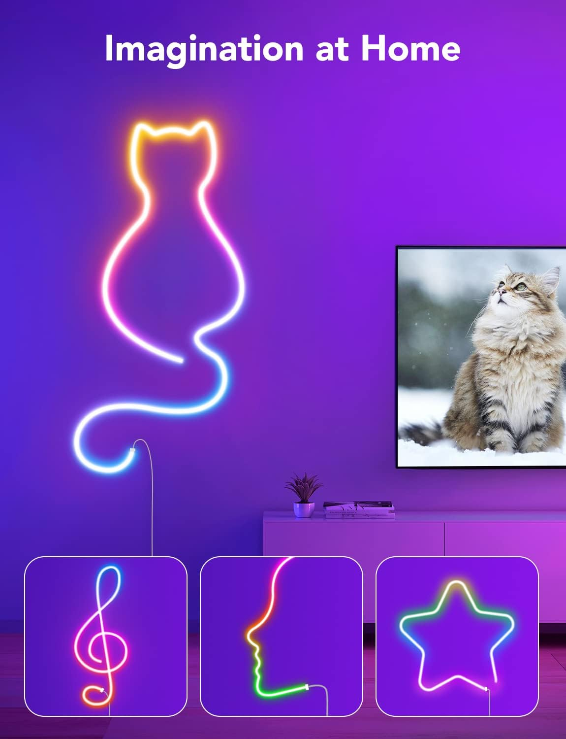 Govee RGBIC Neon Rope Light, 16.4ft LED Strip Lights, Music Sync, DIY Design, Works with Alexa, Google Assistant, Neon Lights for Gaming Room Living Bedroom Wall Decor (Not Support 5G WiFi)
