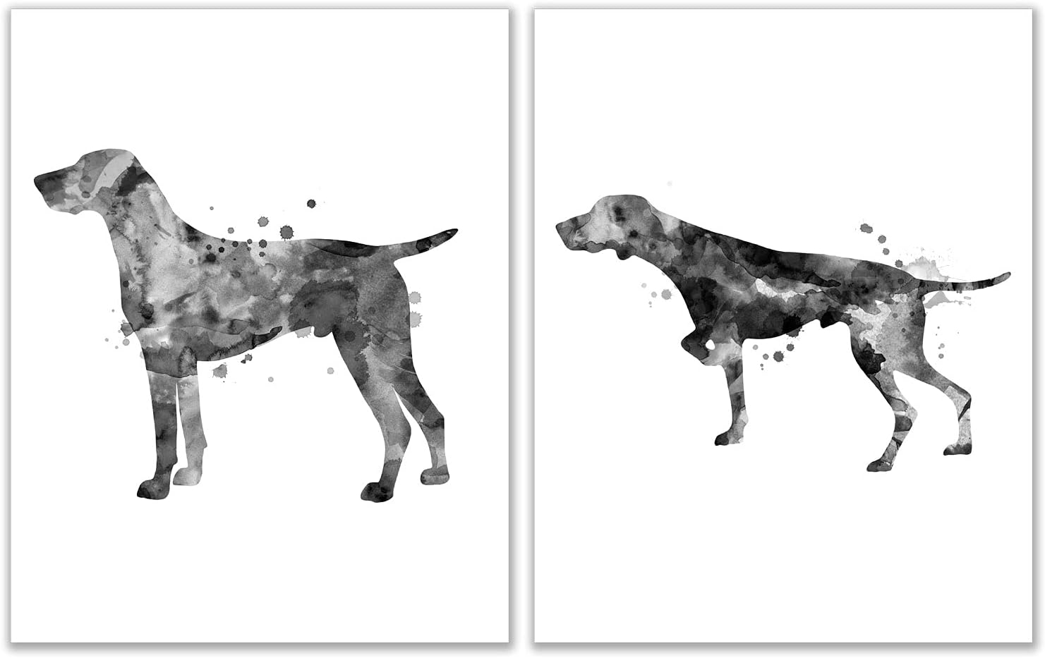 German Shorthaired Pointer Black and White Watercolor Dog Prints Set