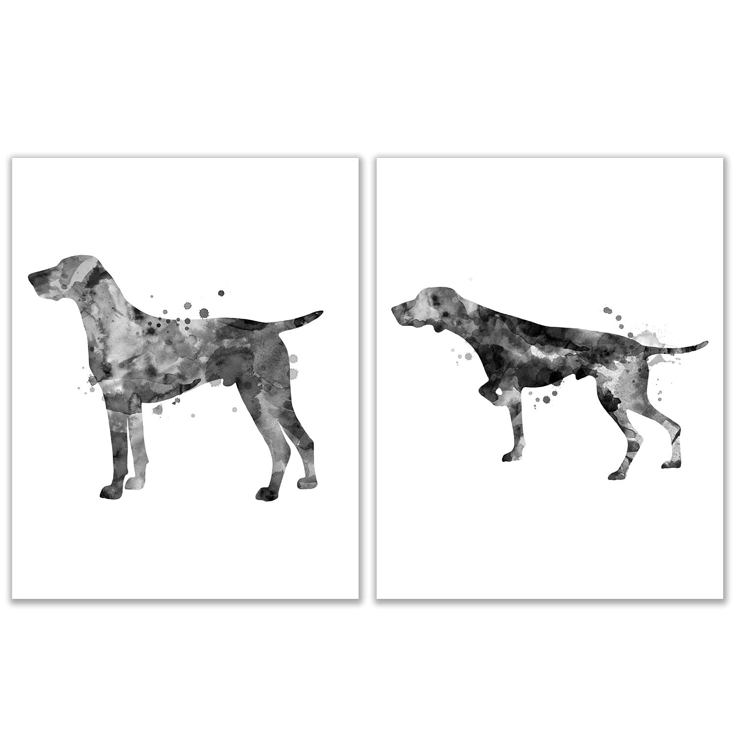 German Shorthaired Pointer Black and White Watercolor Dog Prints Set