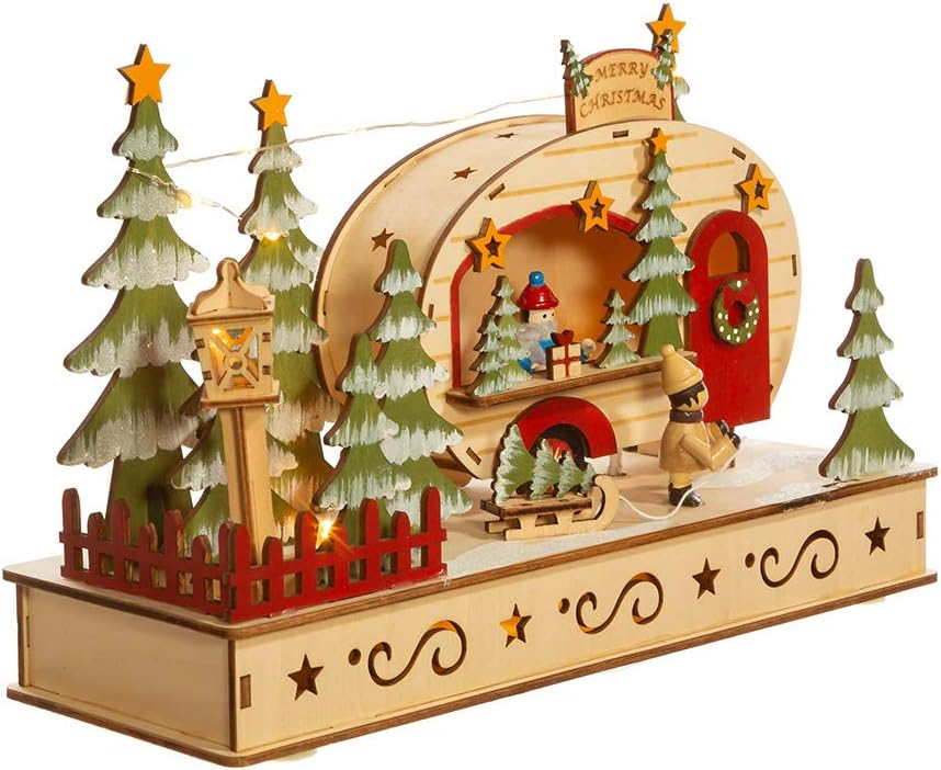 Kurt S. Adler Kurt Adler 7-Inch  Battery-Operated Wooden Light Up Camping Scene