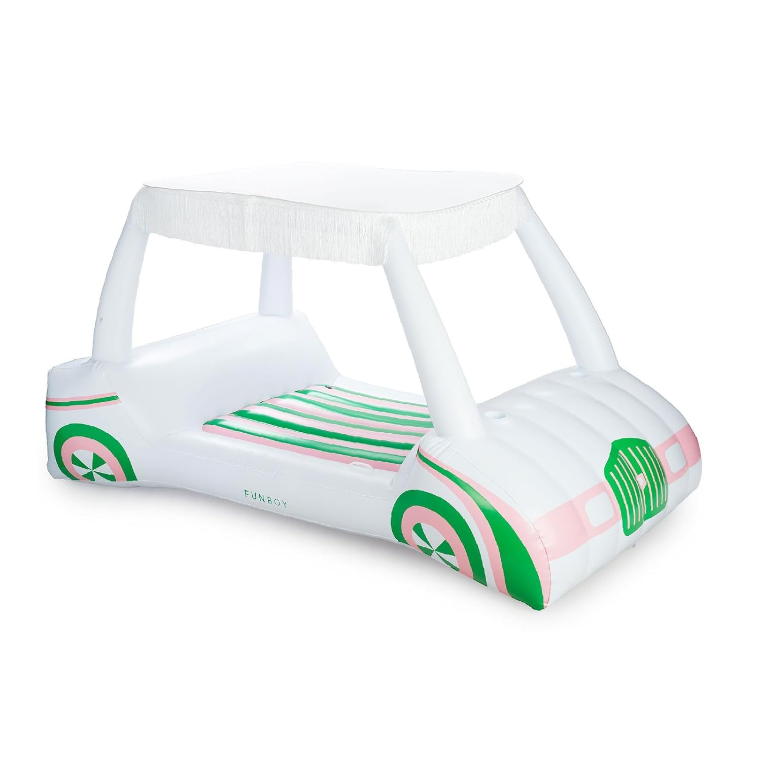 Oversized White and Green Inflatable Golf Cart Pool Lounger
