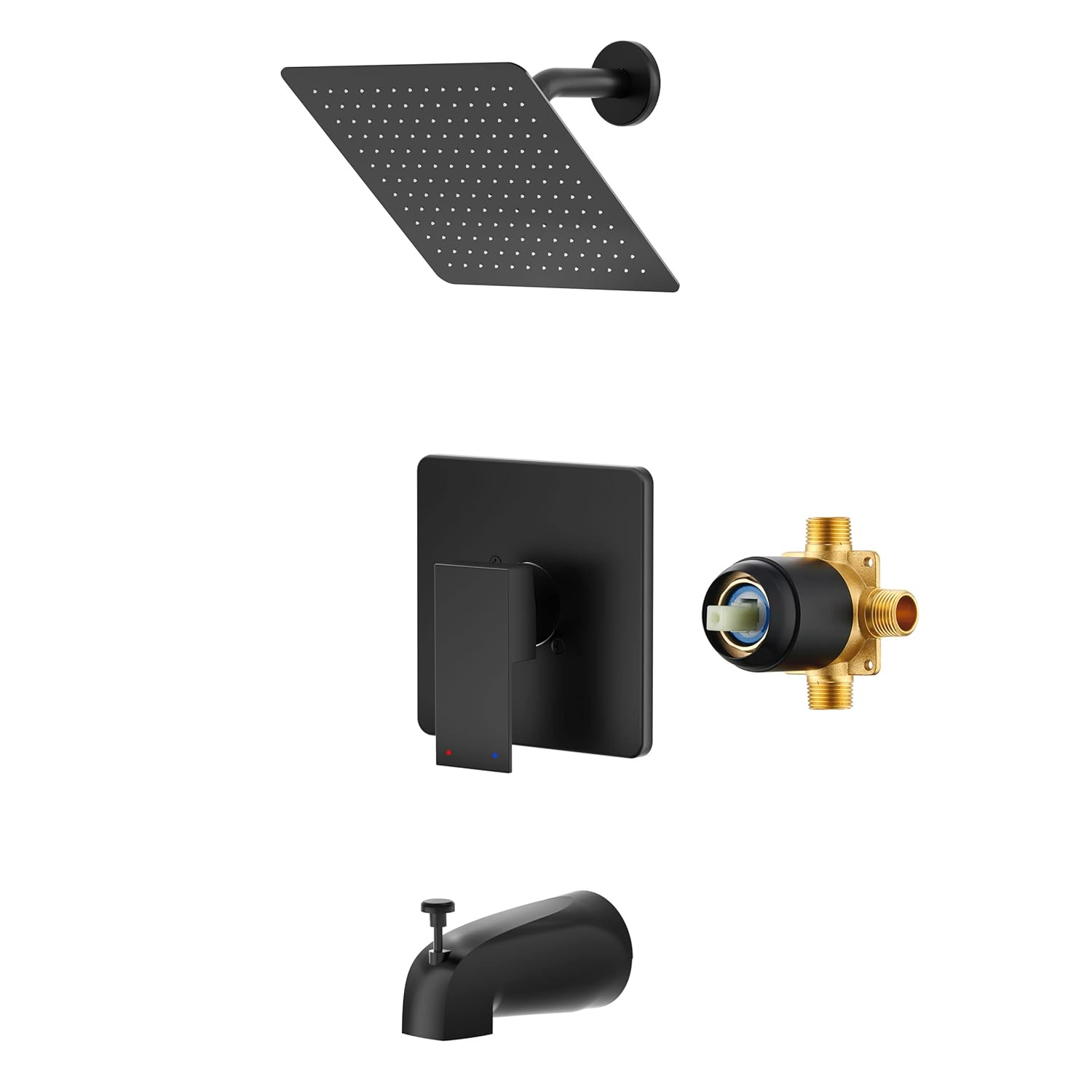 Alesco Shower Faucet Set, Black Tub Shower Faucet with 8-Inch Showerhead and Bathtub Spout, Showerhead and Handle Set Include Valve and Trim Kit, Matte Black