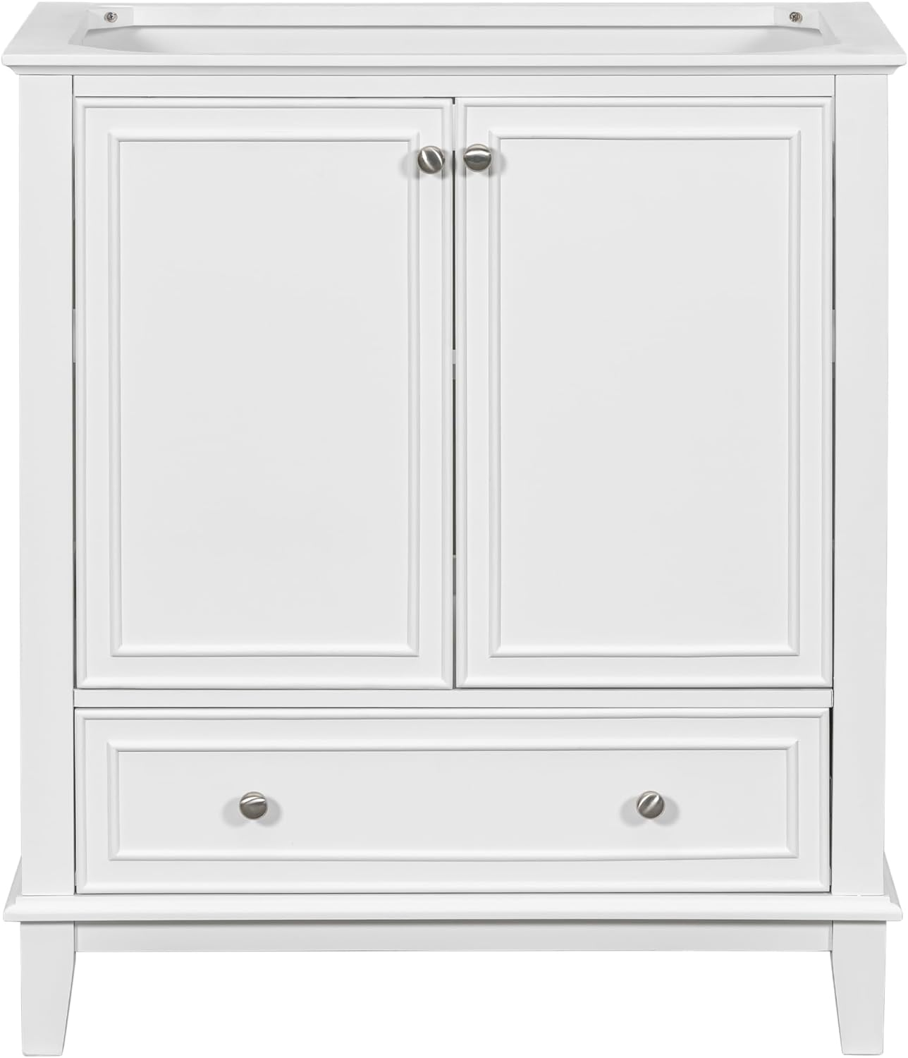 Harper & Bright Designs 30" Bathroom Vanity Without Sink, Free Standing Wooden Bathroom Cabinet with 2 Doors and Drawer for Bathroom, White (Sink Basin Not Included)