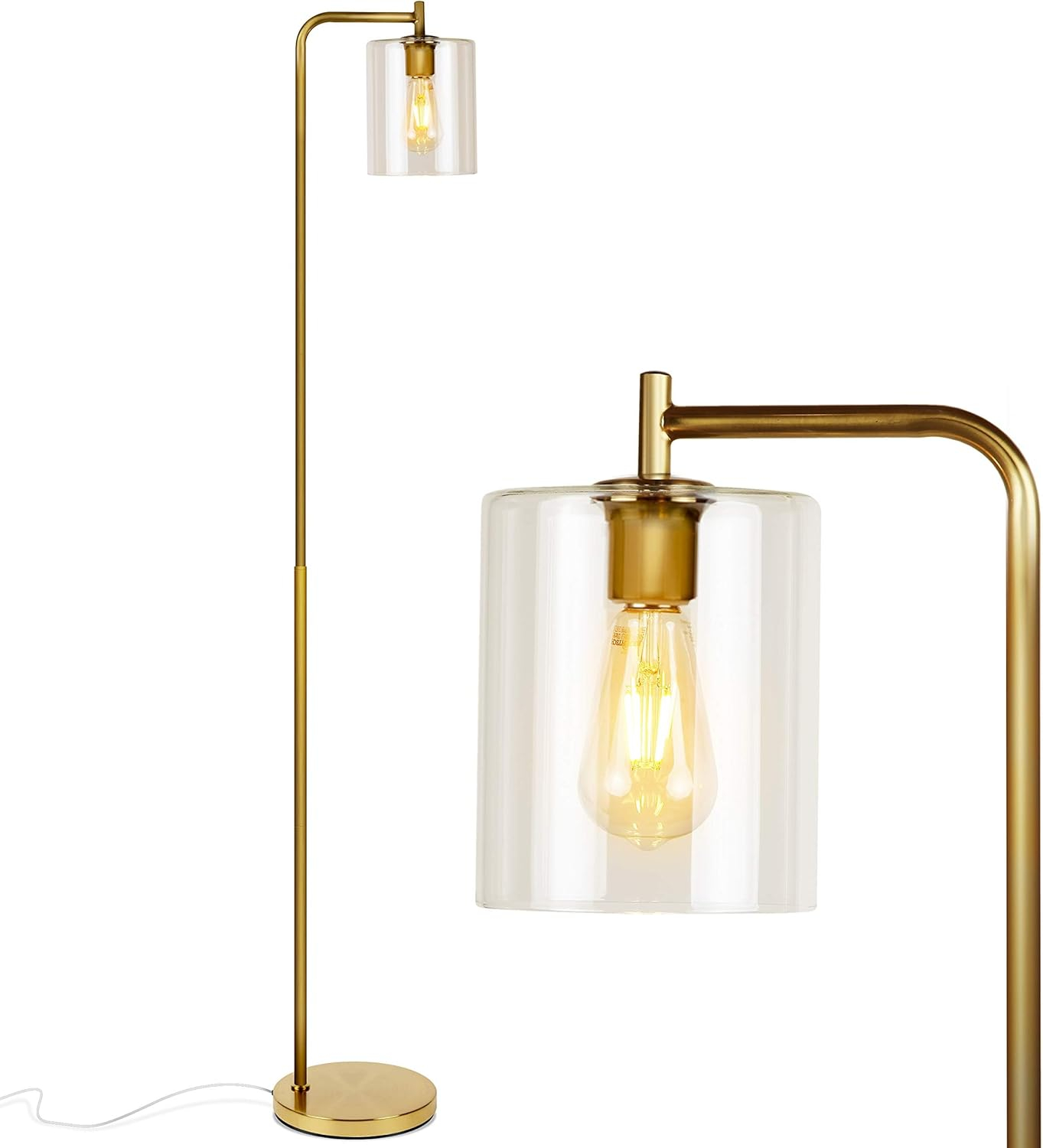 Brightech Elizabeth 66 in. Brass Industrial LED Floor Lamp with Glass Shade and Edison Bulb, Gold