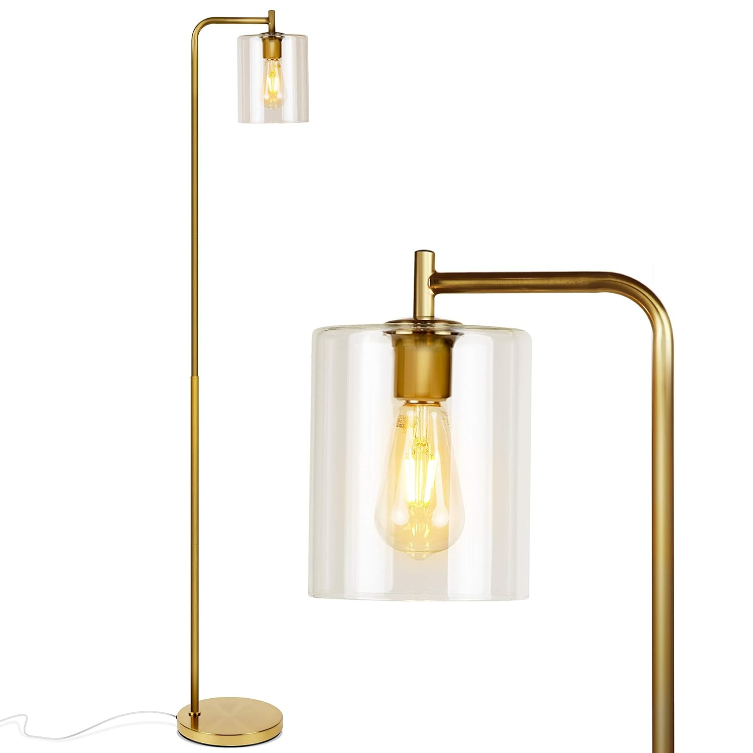 Brightech Elizabeth 66 in. Brass Industrial LED Floor Lamp with Glass Shade and Edison Bulb, Gold