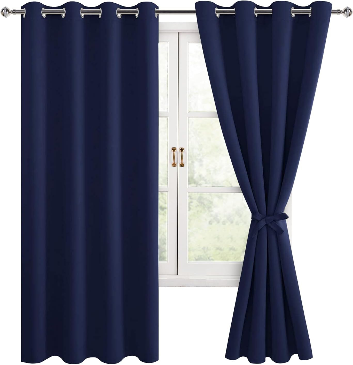 Coodeto Navy Blackout Curtains Set of 2, W52 x L63 - Navy Blackout Curtains 63 inches Long for French Door