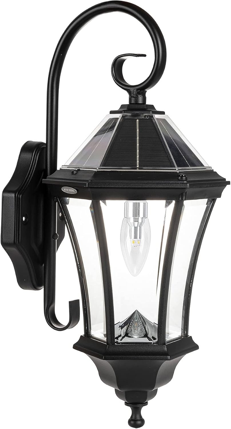 Gama Sonic Victorian Solar Wall Light, Outdoor Solar Lamp, Cast Aluminum Sconce, 150 Lumens Warm White LED, Black (94BM50010)