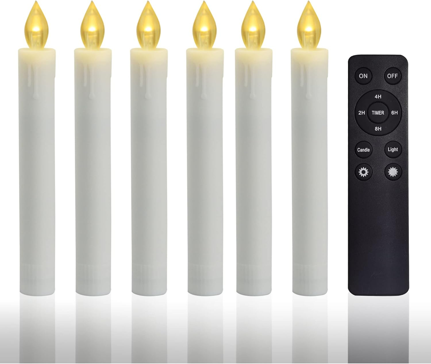 CANDLE CHOICE Flameless Taper Candles with Remote Timer 6” Tall Flicking Fake Battery Operated Electric LED Candlesticks for Candelabra Wedding Christmas Window Decorations Table Centerpieces 6 PCS