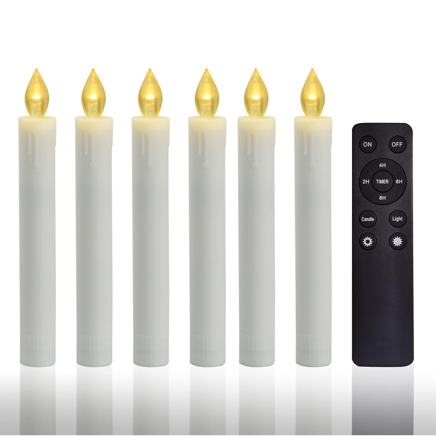 CANDLE CHOICE Flameless Taper Candles with Remote Timer 6” Tall Flicking Fake Battery Operated Electric LED Candlesticks for Candelabra Wedding Christmas Window Decorations Table Centerpieces 6 PCS