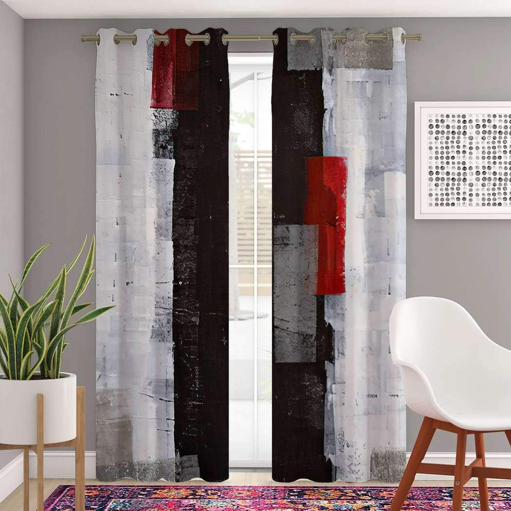 Atomack Blackout Curtains Red Grey 84 inches Long Modern Abstract Painting Window Black and White Curtains 2 Panel Set for Bedroom Living Room, 104 Inch Wide