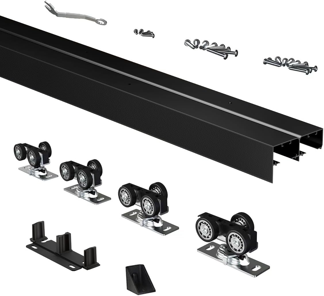 72 in. Black Aluminum Sliding Bypass Track and Hardware Set for 2 Door System