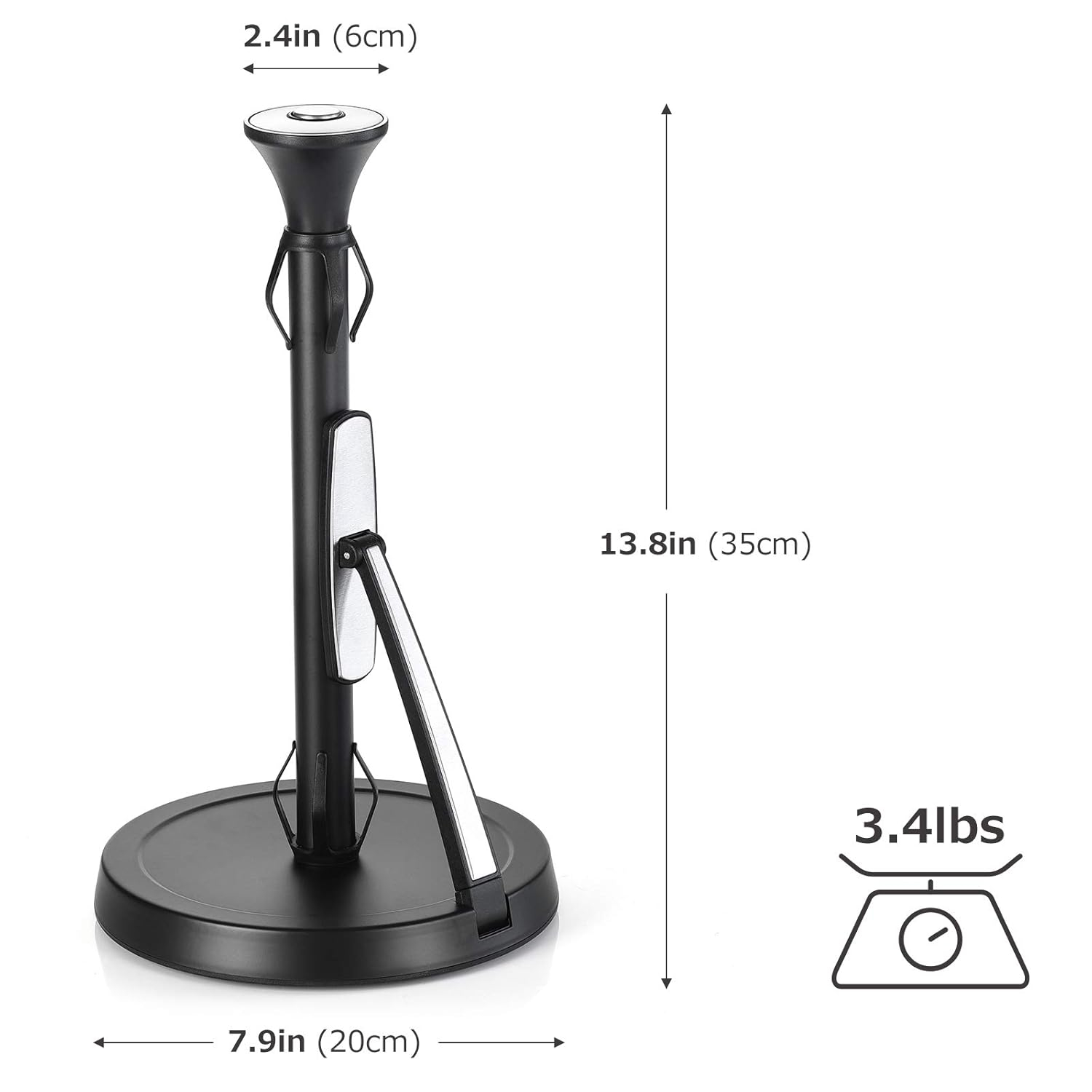 Standing , Tension Arm , Stainless Steel Single Tear Paper Towel Holder Countertop Roll Dispenser for Kitchen Countertop & Dining Room Black