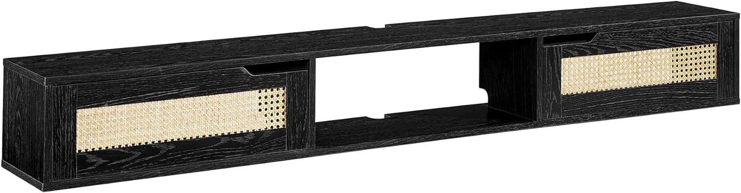 Walker Edison Modern Rattan-Door Floating TV stand for TVs up to 80”, Black
