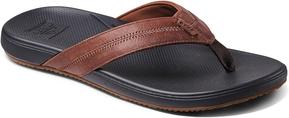 Men's Black and Brown Genuine Leather Casual Flip-Flops