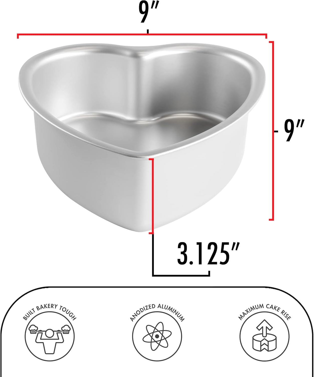 Silver Anodized Aluminum Heart-Shaped 8" x 3" Cake Pan