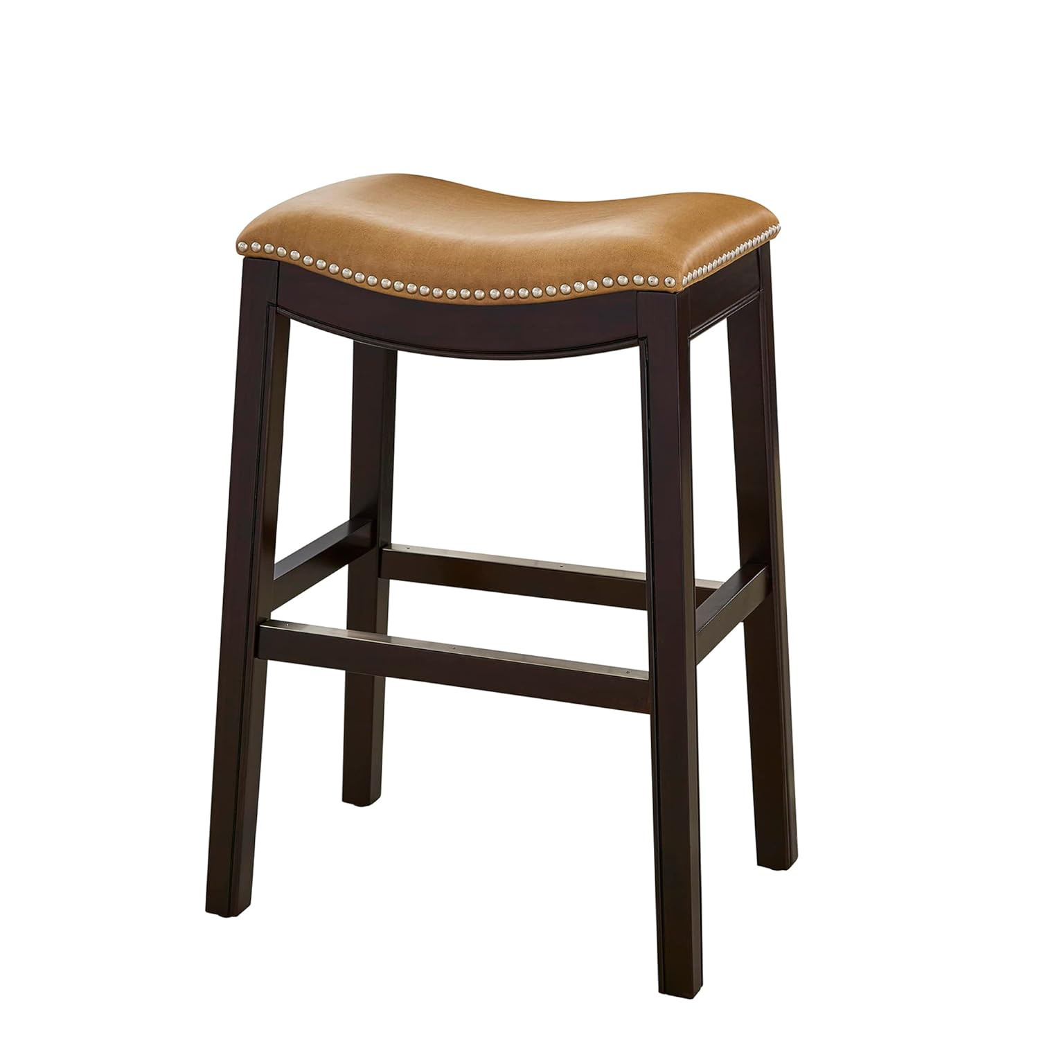 New Ridge Home Goods  25 in. Julian Counter-Height Wood Barstool with Tan Faux-Leather Seat - Espresso