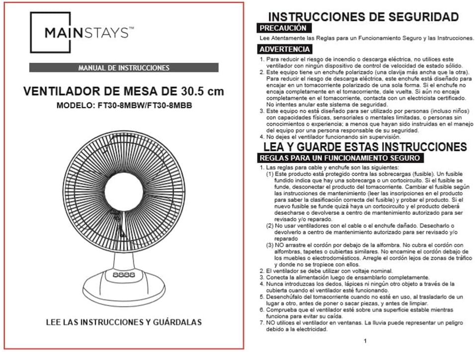 Mainstays 12" 3-Speed Oscillating Table Fan, FT30-8MBW, New, White