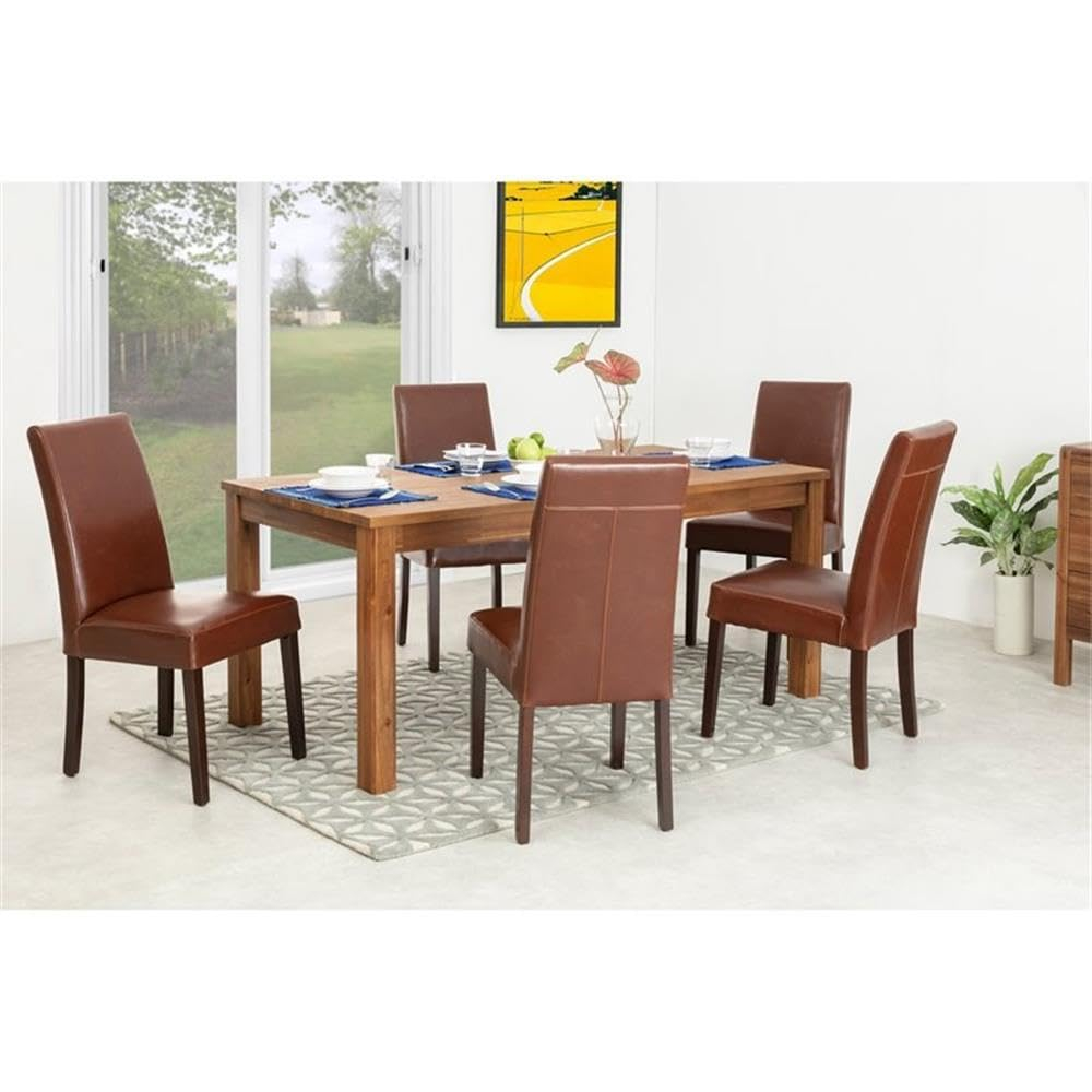 Amber Brown Solid Acacia Wood Rectangular Dining Table, 71"