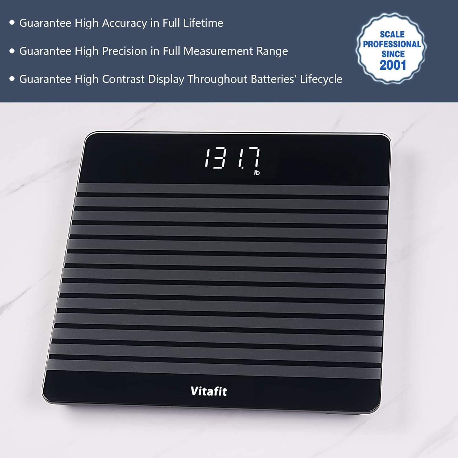 Vitafit Anti-Slip Smart Digital Bathroom Scale for Body Weight, FSA HSA Store Eligible, High Accuracy Assured by Weighing Professional Since 2001, BMI with App,Black