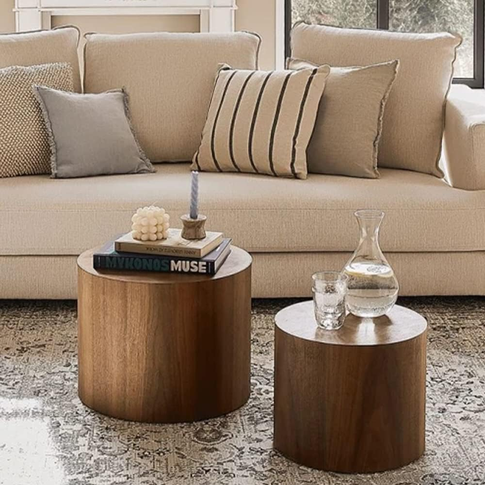 Coffee Table,Modern Coffee Tables for Living Room Bedroom Accent Nesting Tables Side Tables Living Room, Round Coffee Table Natural Finish MDF Side Table,Walnut