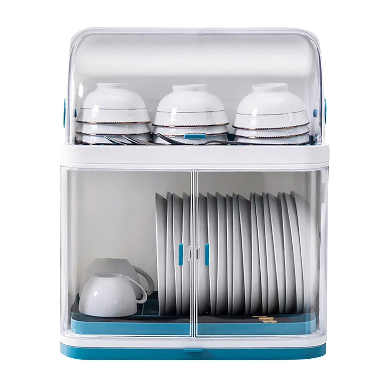 2-Tier Dish Drying Rack, Drain Bowl Cup Plate Dish Drying Drainer, PP+ABS Kitchen Dish Dryer Shelf Cutlery Drain Board with Lid Cover for Home Kitchen (17.71 * 14.96 * 9.84inch)