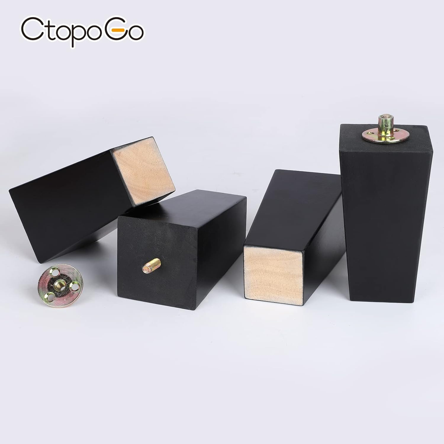 6 Inch Wood Furniture Legs, Wooden Couch Sofa Leg Feet Set of 4, Mid-Century Modern Black Square Replacement Legs for Sectional Nightstand Armchair Recliner Table Dresser Sideboard