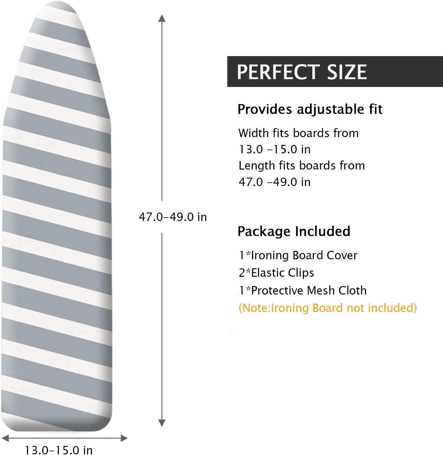 SheeChung 49"x15" Ironing Board Cover and Pad - with Elasticized Edges and 2 Connecting Straps,Premium Heavy Duty 4-Layer Silicone Coated Cover,Heat Reflective,Scorch Resistant