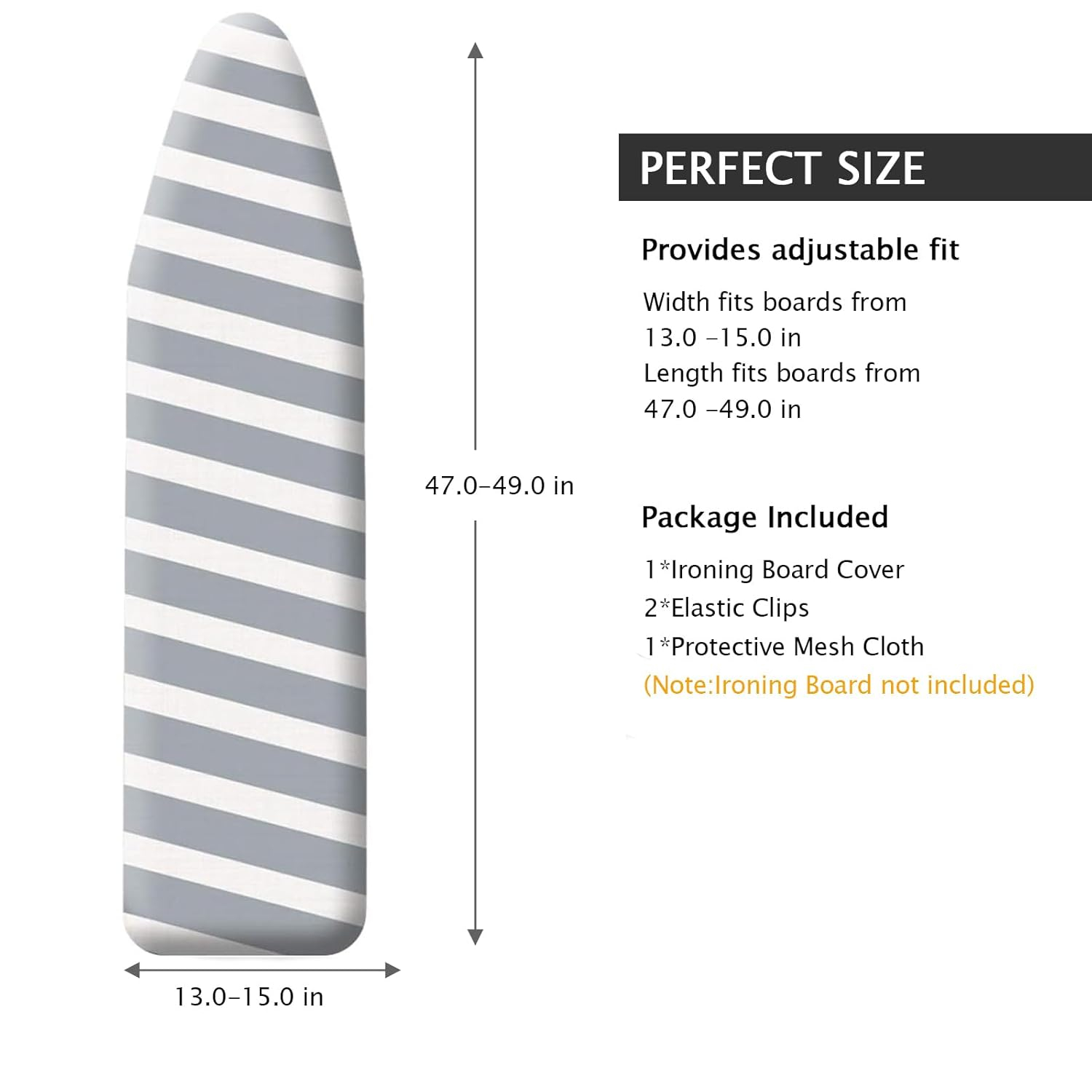 SheeChung 49"x15" Ironing Board Cover and Pad - with Elasticized Edges and 2 Connecting Straps,Premium Heavy Duty 4-Layer Silicone Coated Cover,Heat Reflective,Scorch Resistant