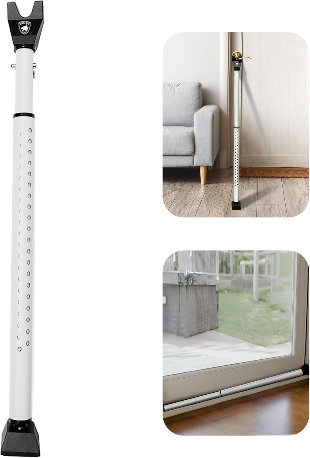 Adjustable White Steel Door Security Bar with Rubber Grip