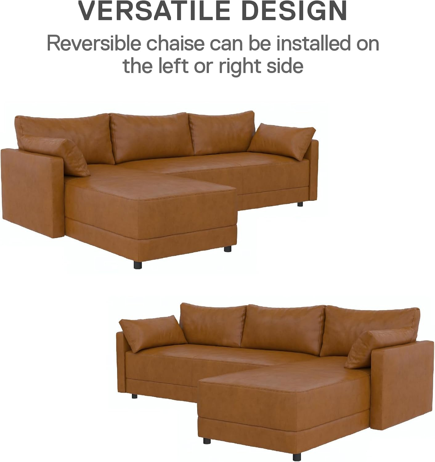 Dorel Living Kindra Sectional Sofa, Camel Faux Leather
