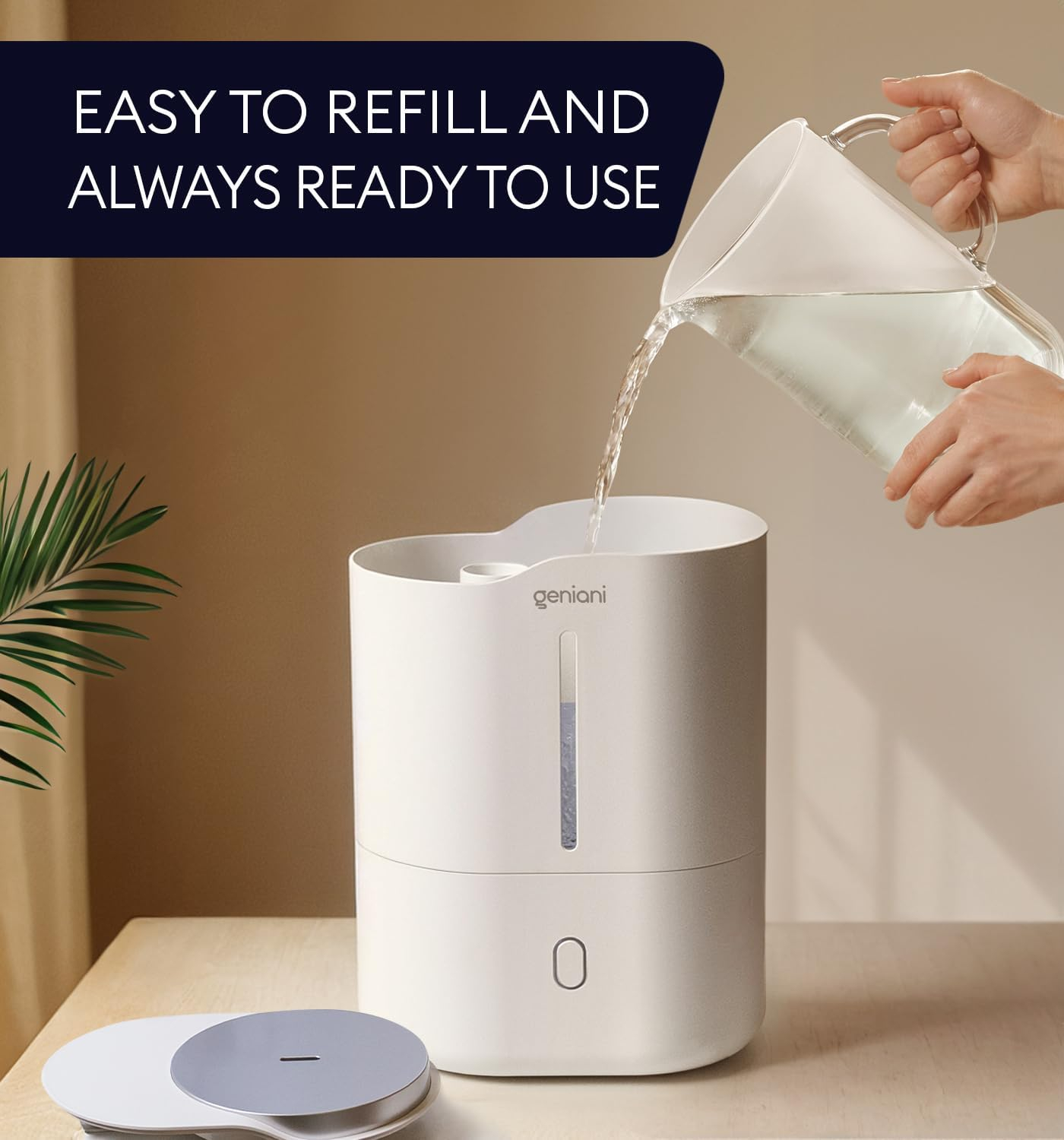 GENIANI Ultrasonic Cool Mist Humidifier for Bedroom, Large Rooms, Home, 4L - Easy Fill & Clean Humidifier for Plants w/Auto Shut-off, 40H Runtime - Quiet, Top Fill Air Humidifier